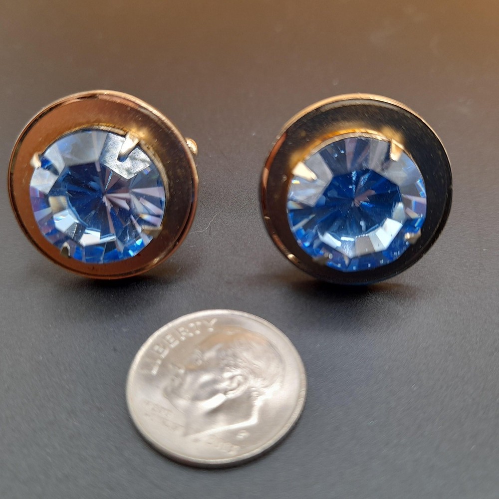 Vintage Light Blue Rhinestone Cuff Links