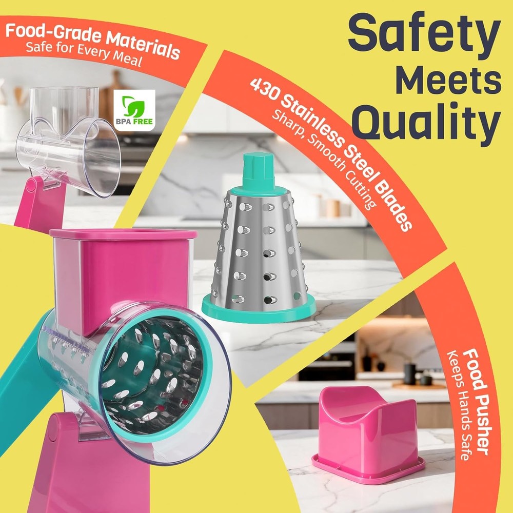 Rotary Vegetable Slicer 3 Drums Cheese Grater Multi Function Kitchen Tool