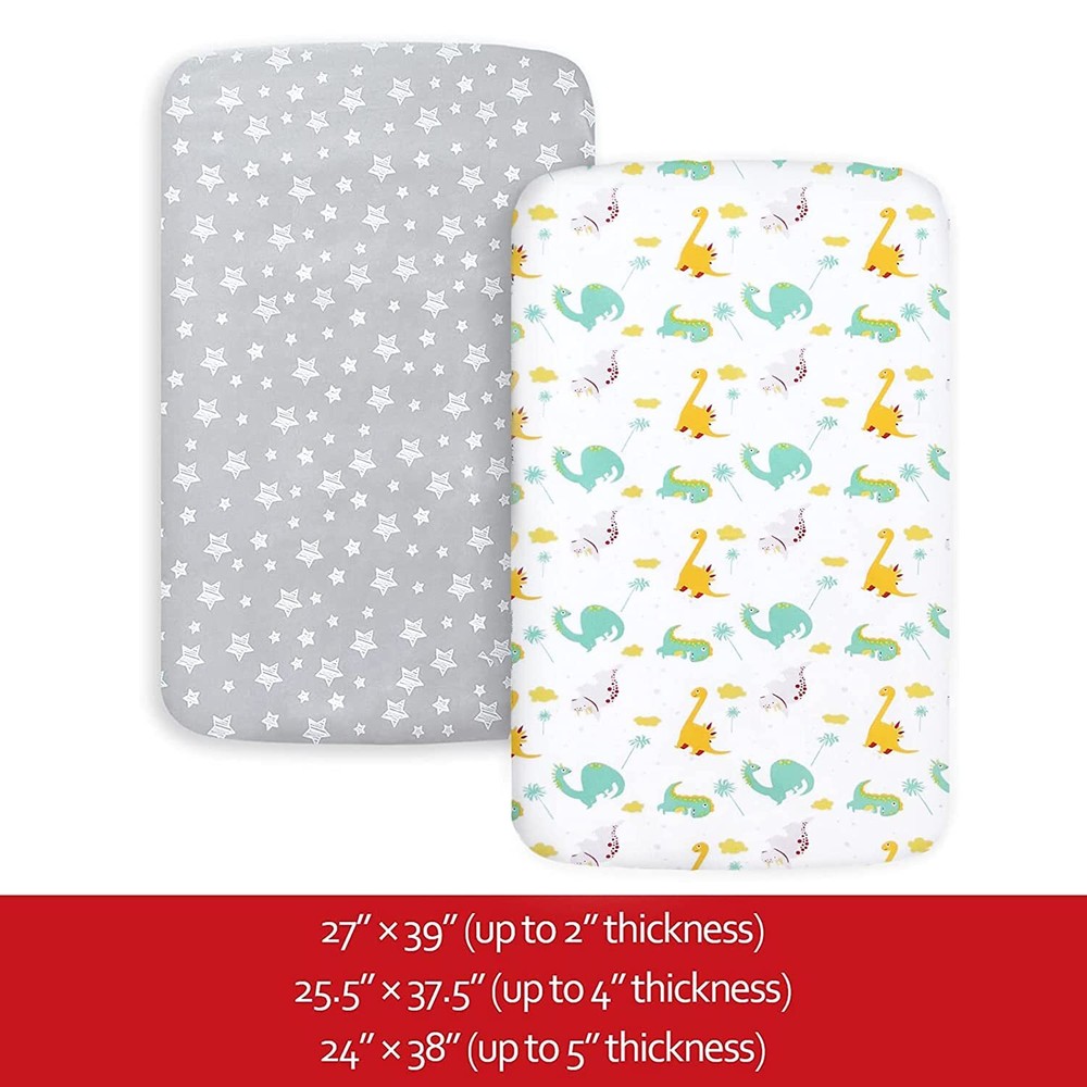 Pack N Play Fitted Sheets Mini Crib Sheets Soft & Breathable 39"x27"x5" 2 Pack