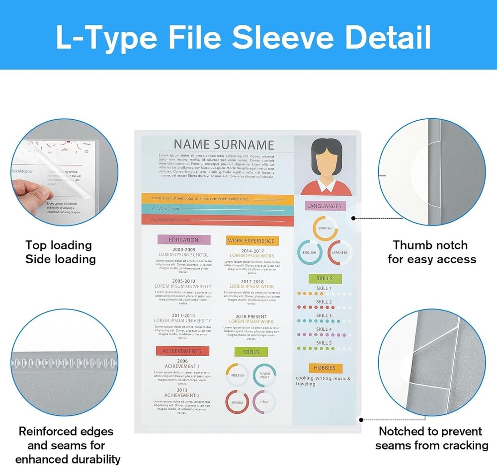 12PCS Plastic File Folder Clear Project Pocket Transparent Document Paper Jacket