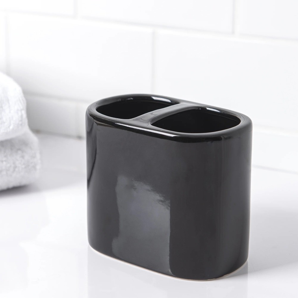 Basic Rich Black Ceramic Toothbrush Holder for Adults
