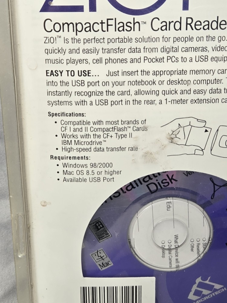 ZIO MicroTech Compact Flash USB Card Reader/Writer for CF 1 & II - NOS