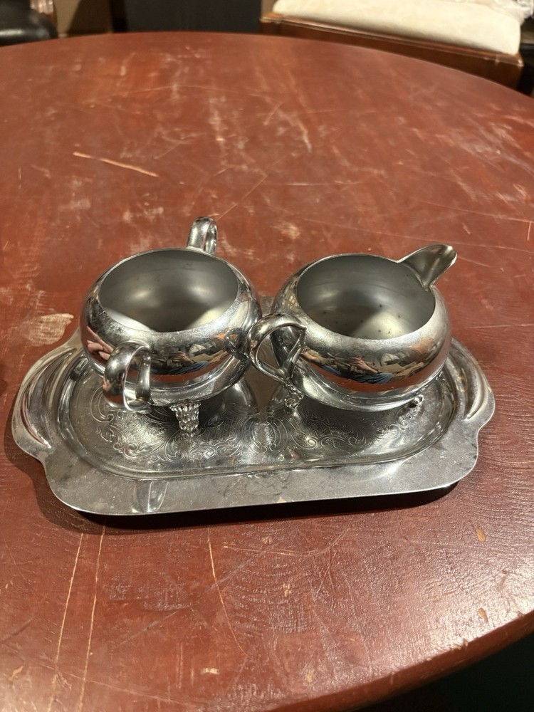 Silver Plated Cream And Sugar Set With Tray