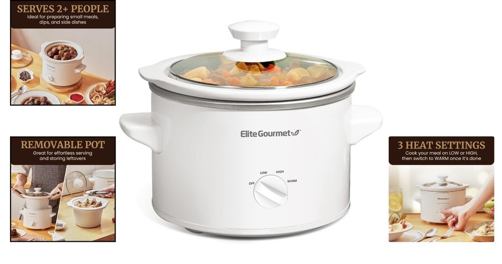 Elegant 1.5 Quart Mini Slow Cooker with Adjustable Temp & Dishwasher-Safe Lid