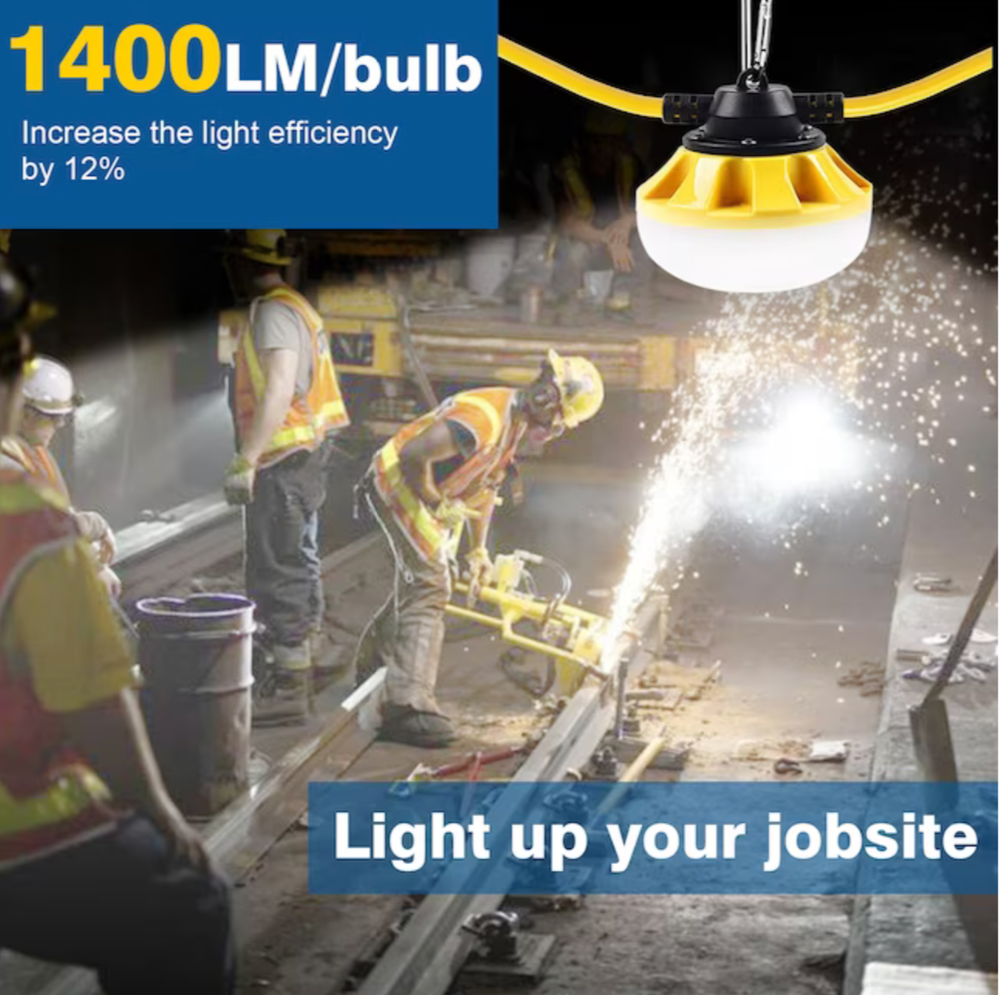 50FT 7000Lumen LED Temporary Construction String Work Lights MAX to 16 sets