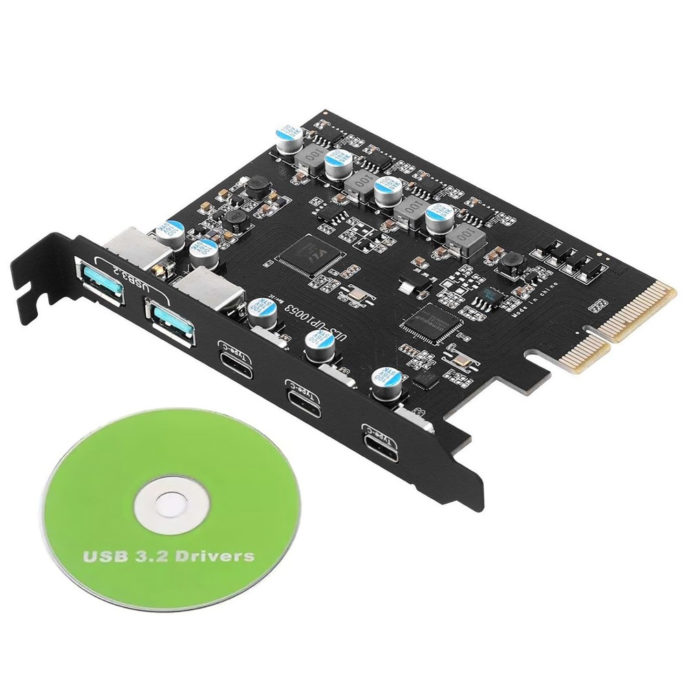 5-Port Expansion Card 20Gbps For Desktop computers 2*USB Type-A 3*USB Type-C New