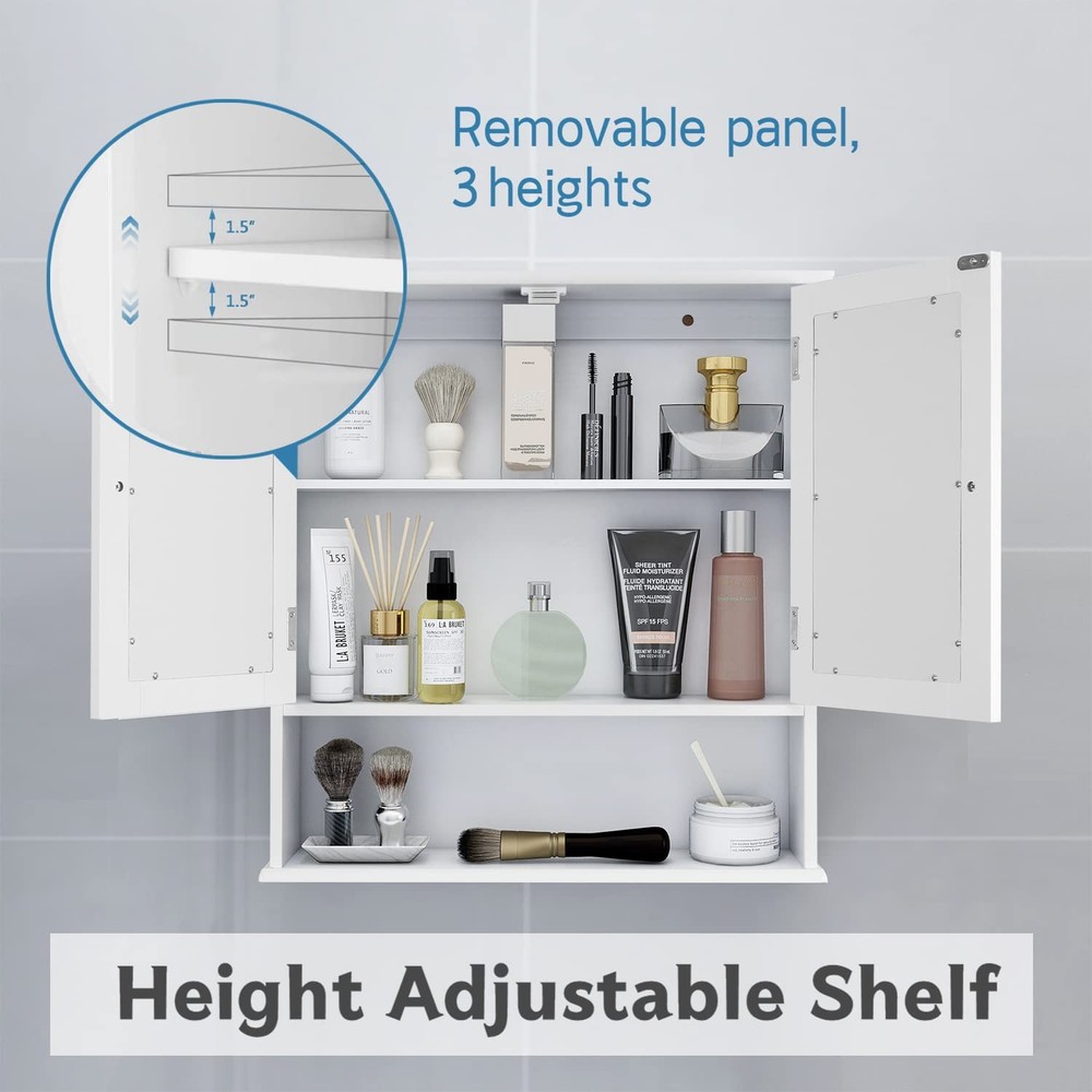 Wall Mounted Bathroom Cabinet with Mirror Doors and Shelf
