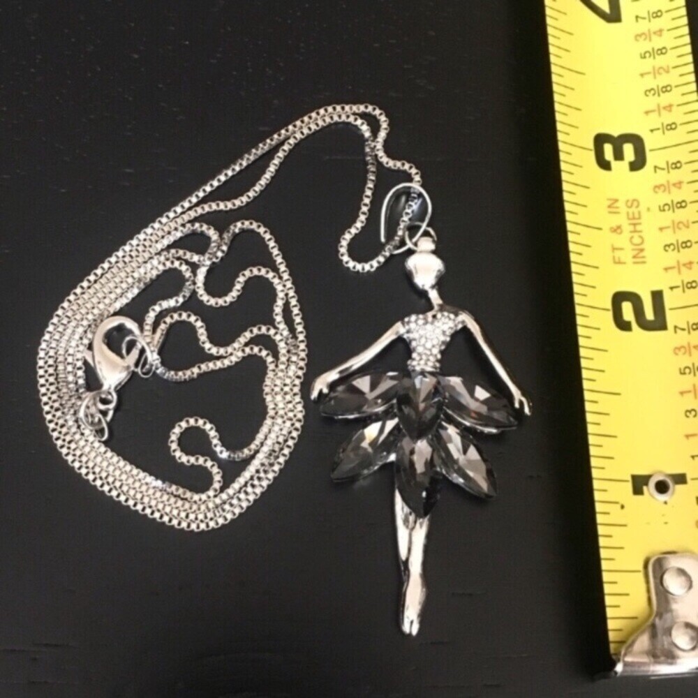 Crystal Ballet Dancer Long Pendant Necklace