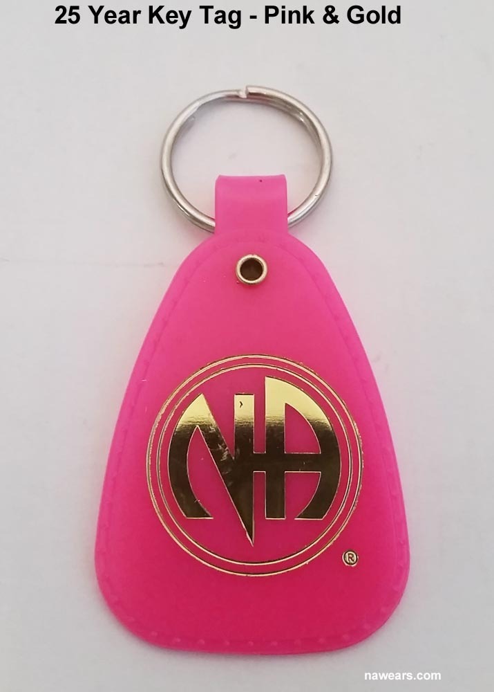 NARCOTICS ANONYMOUS - NA - 25 Year Clean Time Key Tag - Pink & Gold