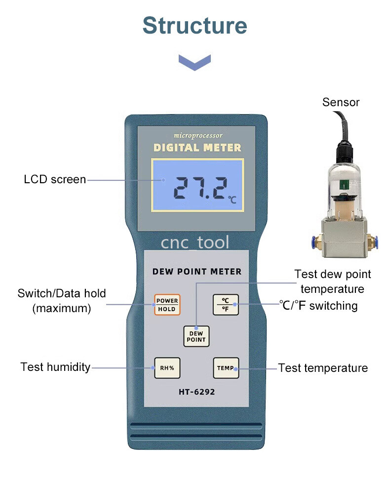 HT6292 Compressed Air Dew Point Meter Tester Handheld Temperature Humidity Meter