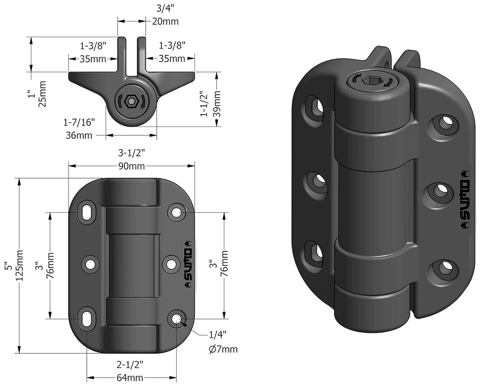 Heavy-Duty Adjustable Self-Closing Gate Hinges - Black Sumo SSCHD