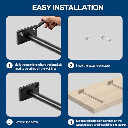 16 Pcs 8" Black Solid Steel Floating Shelf Bracket Blind 8 Inch,