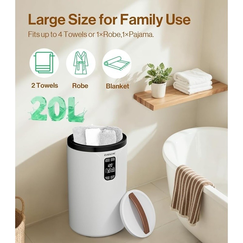 Towel Warmer Large Capacity Fast Heating Smart LED Panel Auto Shut-Off Safety US