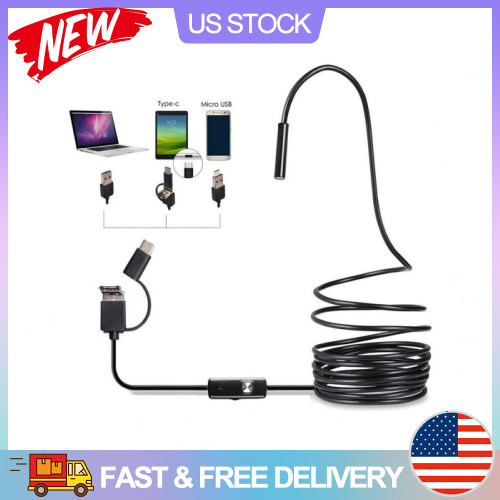 7cm 3-in-1 Borescope 1m Hard Cable Adjustable Brightness For TypeC+USB+Micro USB