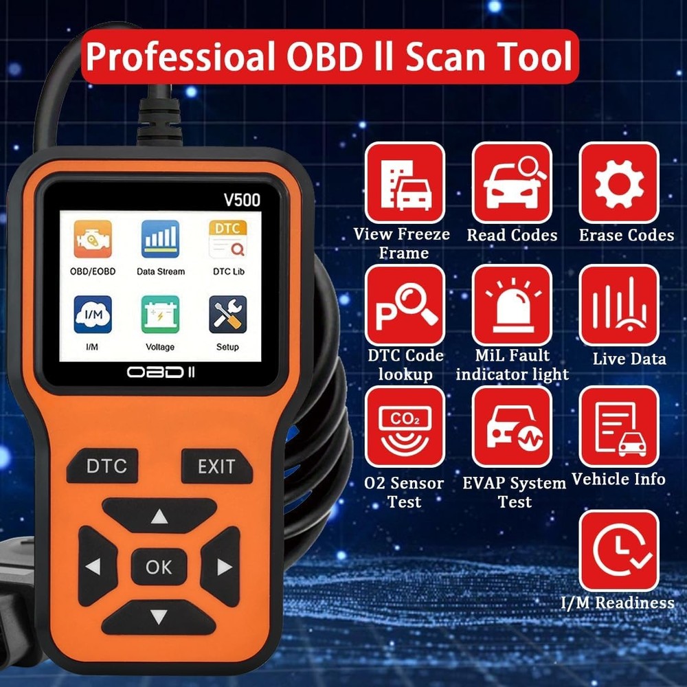 OBD2 Scanner Diagnostic Tool - Check Engine Light Code Scanner Tool with Reset,