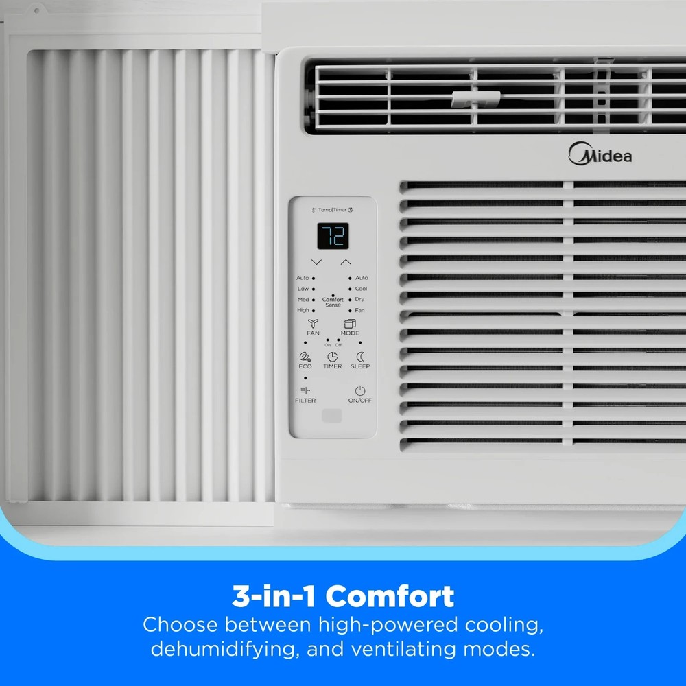 Midea 5,000 BTU Window Air Conditioner, Remote, Programmable Timer, White