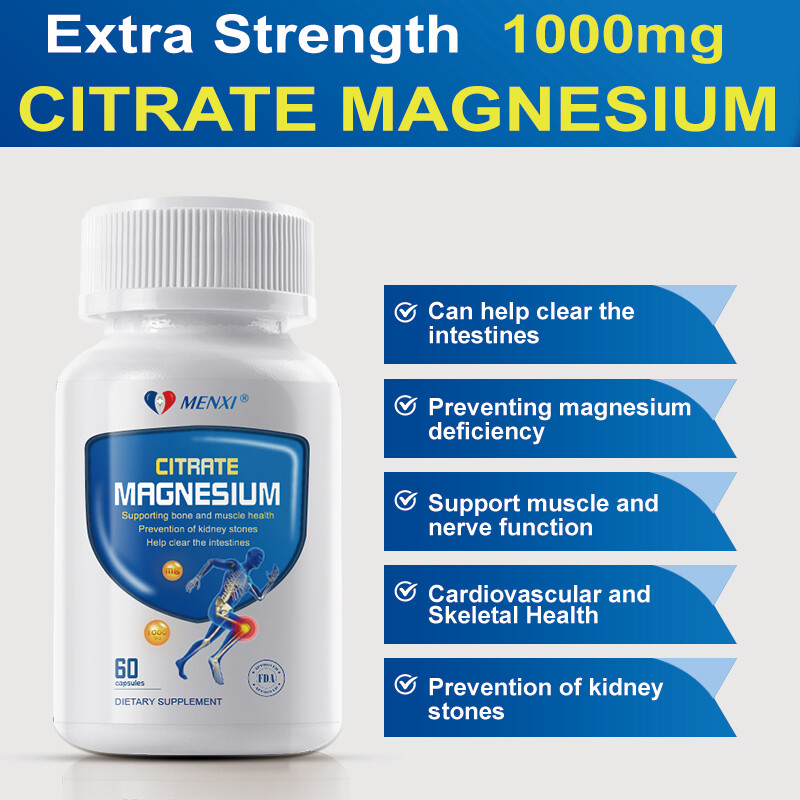 60 Magnesium Citrate Capsules 1000mg Per Serving - Extra Strength, Hight Potency