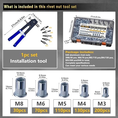 Rivet Nut Tool Kit 540Pcs Nut Riveter Tool Kit 540pcsRivet Nut Tool Set