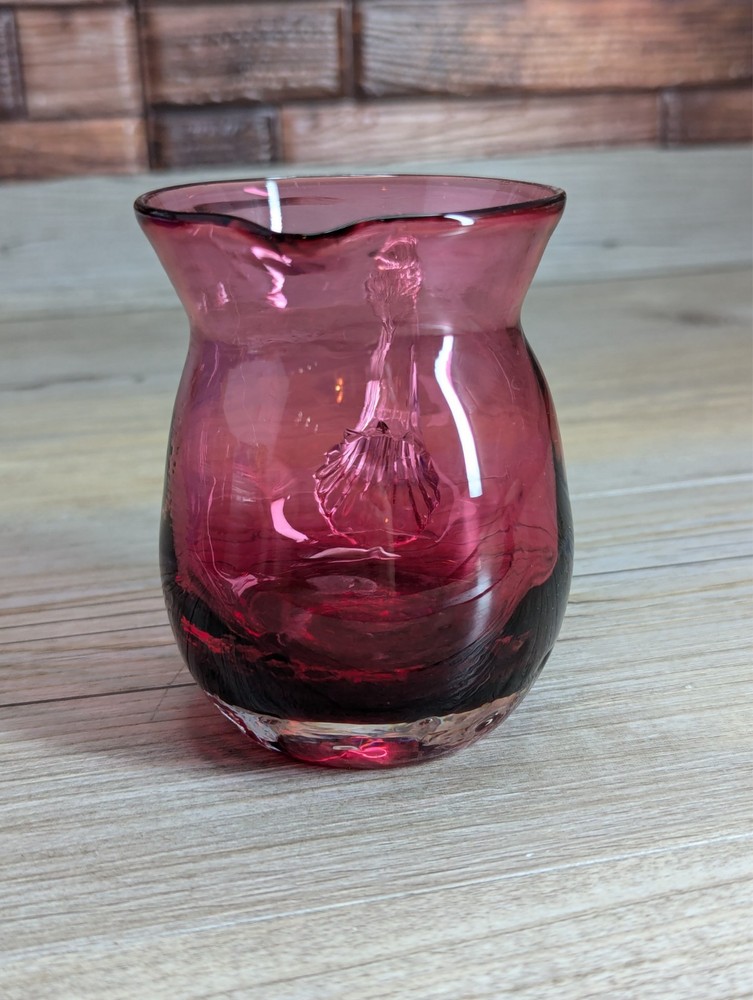 Dark Cranberry Glass 3.5" Miniature Pitcher with Clear Handle