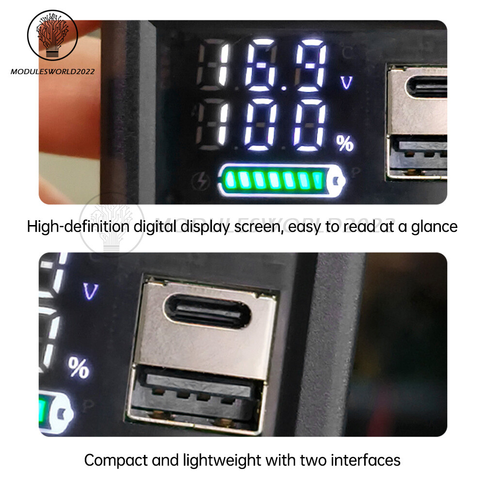 DC9-24V Battery Capacity Indicator USB Type-C LED Dual Digital Car Voltmeter