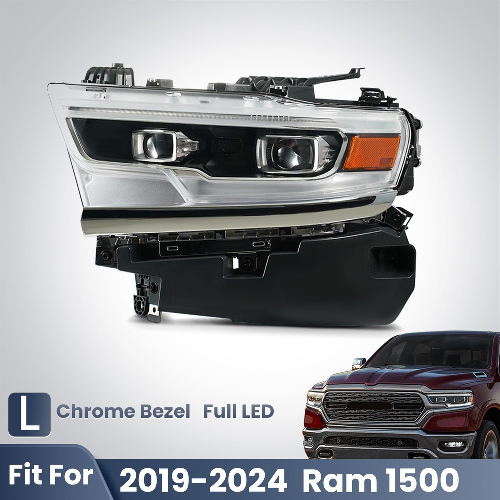 For 2019-2024 Ram 1500 Full LED Projector Headlight Chrome With AFS Left Driver