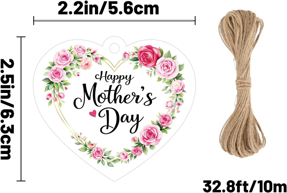 Mothers Day Gift Tags with String - 50 Personalized Floral Tags for Wrapping