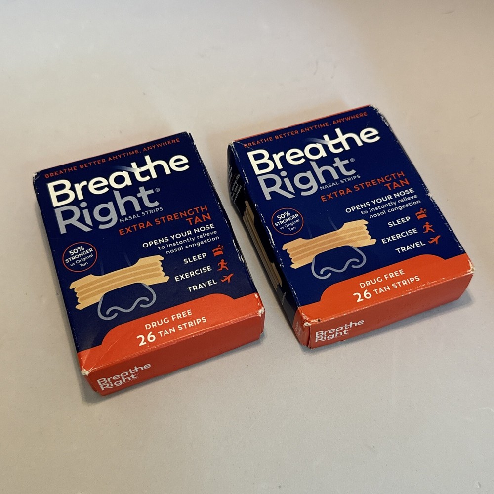(2 PACK) Breathe Right Extra Strength Tan 52 Nasal Strips Exp 2028