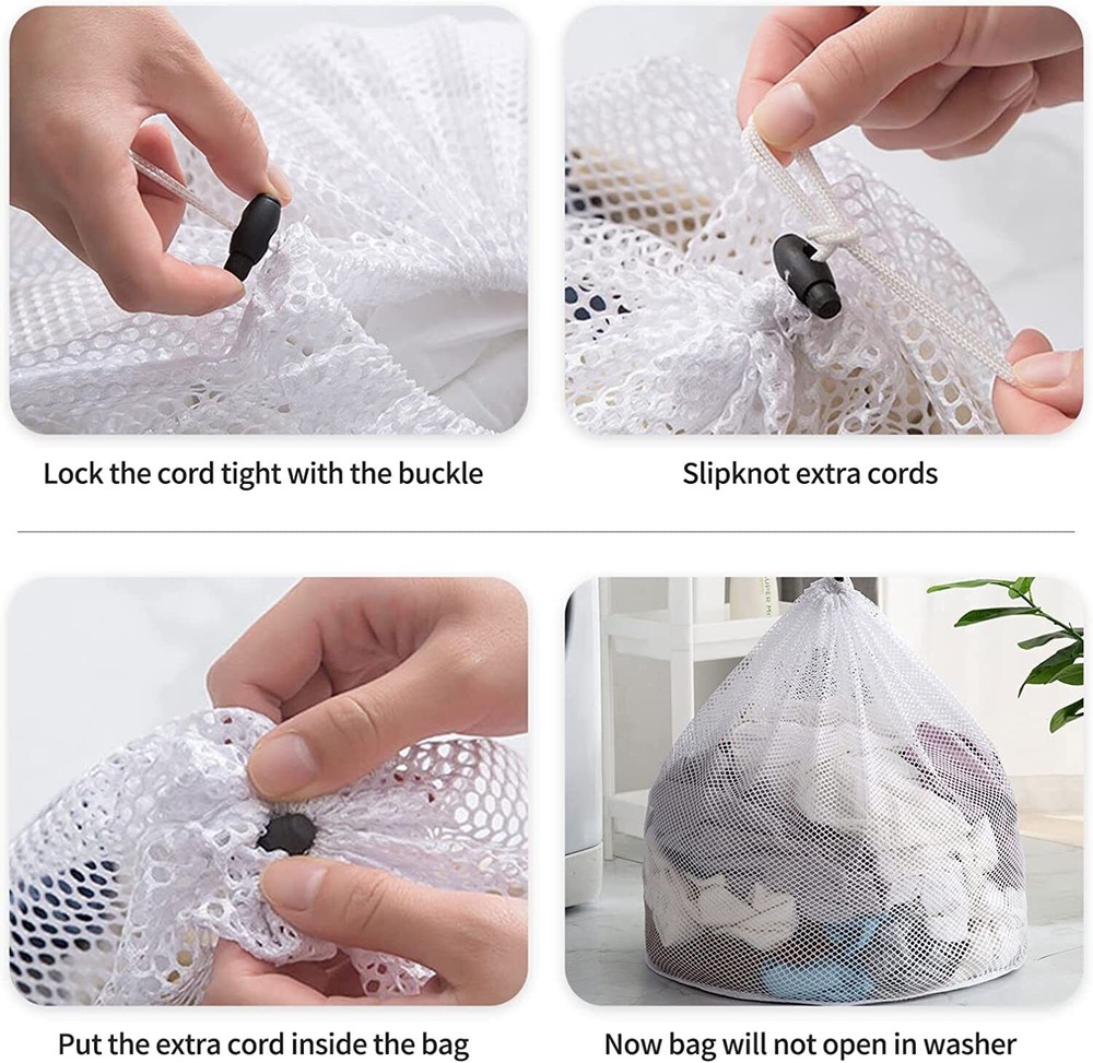2x Extra Large Drawstring Laundry Bag Solid Mesh Material Mesh Laundry Bag White