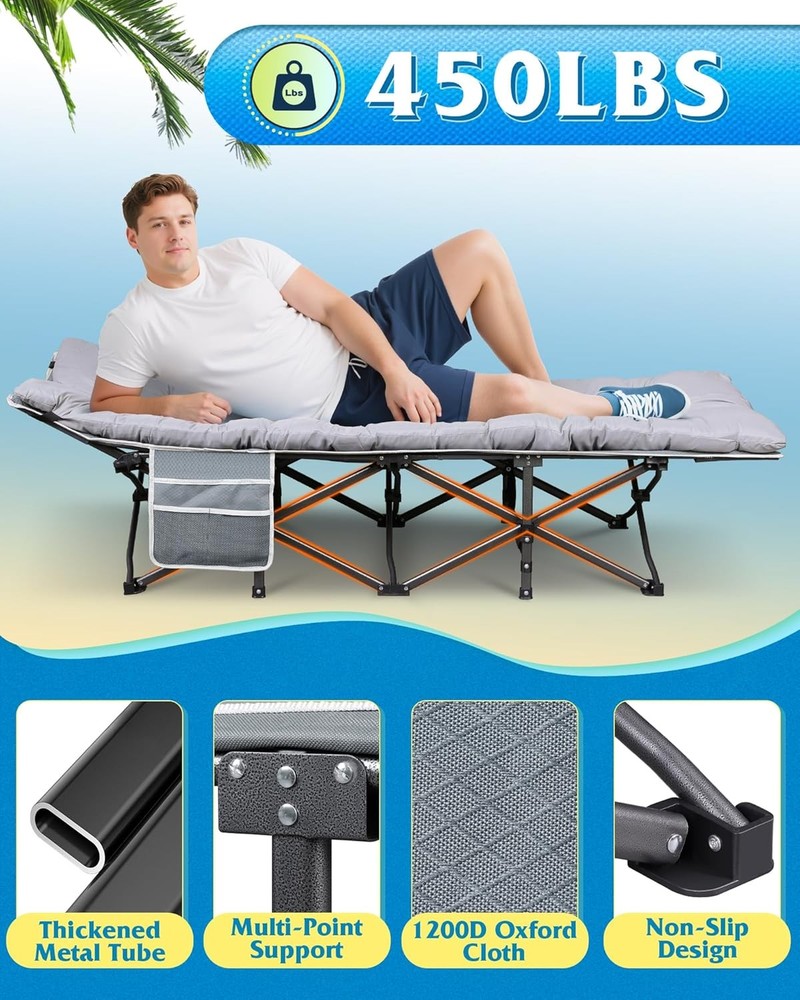 1200D Double Layer Oxford Camping Cots W/ Mattress Adults Foldable Cot Sleeping