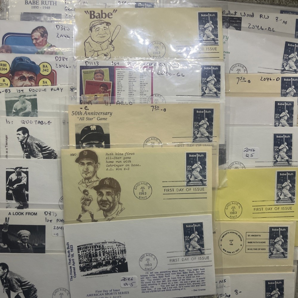 FDC 2046 Babe Ruth 67 Different Cachets RARE Postmarked Chicago And St. Vincent