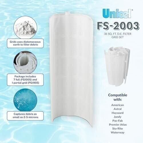 Unicel D.E. Filter Grids Set 36 SqFt Hayward Pac-Fab 7 Full