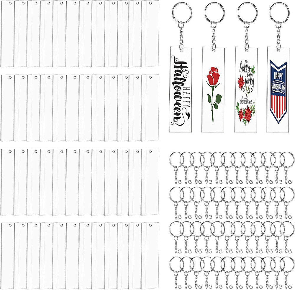 Acrylic Keychain Blanks,144Pcs Clear Keychains Set Including 48 Pcs Rectangle...