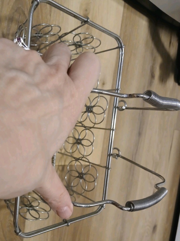Rectangular Silver Metal Wire Basket with Handles Floral Design