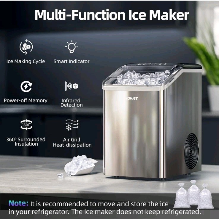 Koviet Countertop Ice Maker, 42lbs a Day, Makes Soft Pebble, Chewable, Crushed