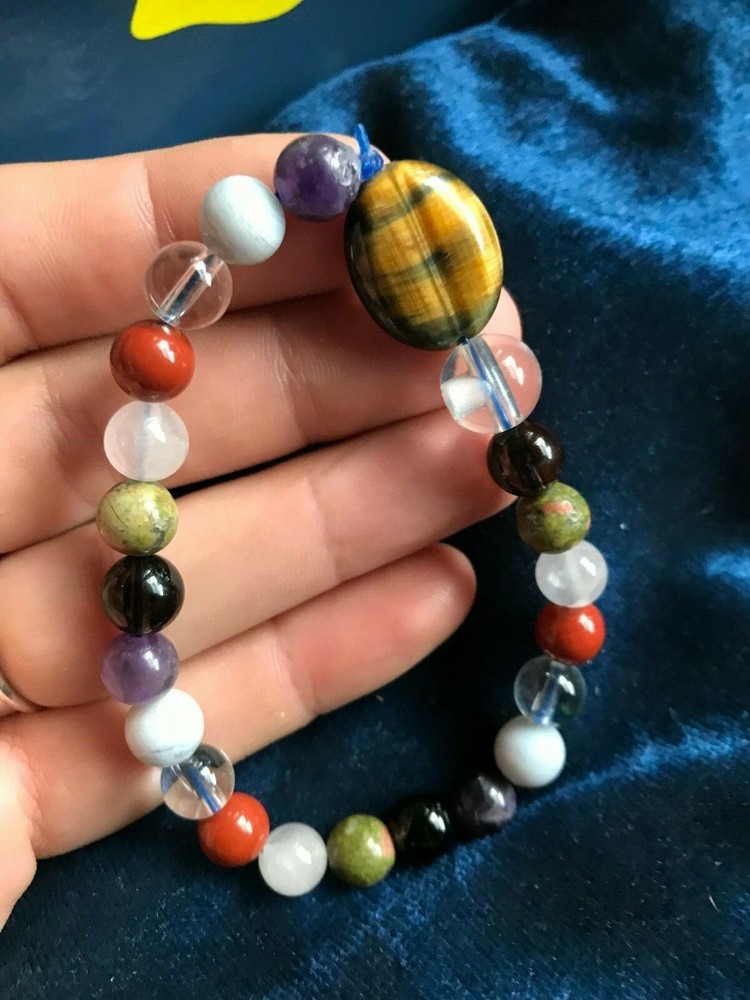 Unsigned Designer Handcrafted Artisan Tiger Eye Multi Stone Stretch Bracelet