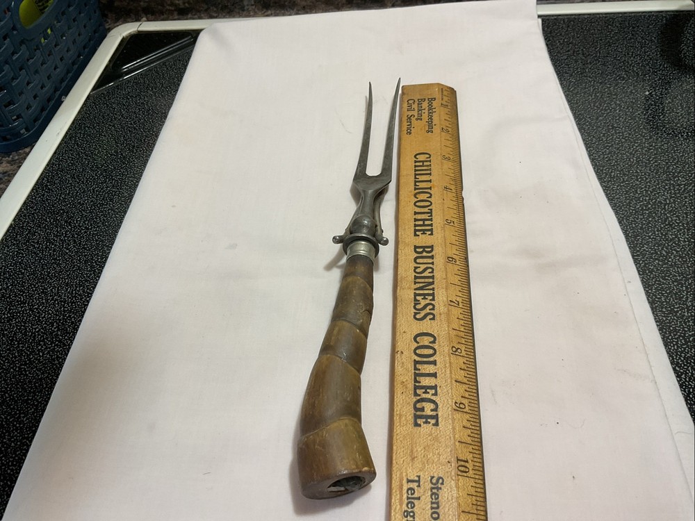 Vintage Meat Serving Fork Horn W/stand