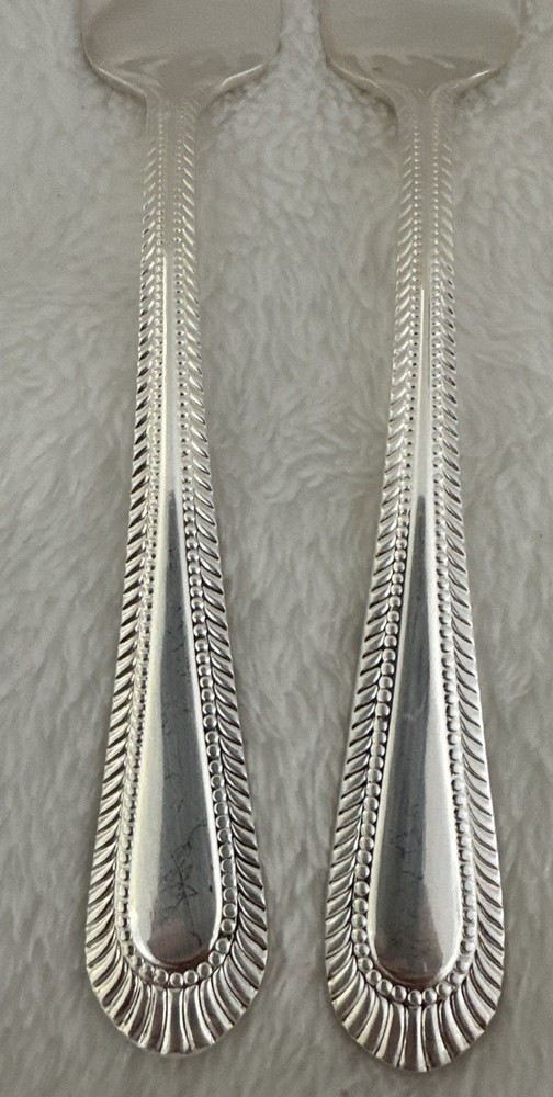 2 WALLACE Wickham Deep Silverplate Salad Forks Flatware Fan Bead 7”