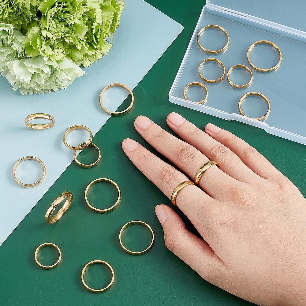 1box 18pcs 9 Sizes Stainless Steel Plain Band Finger Ring Stackable Band