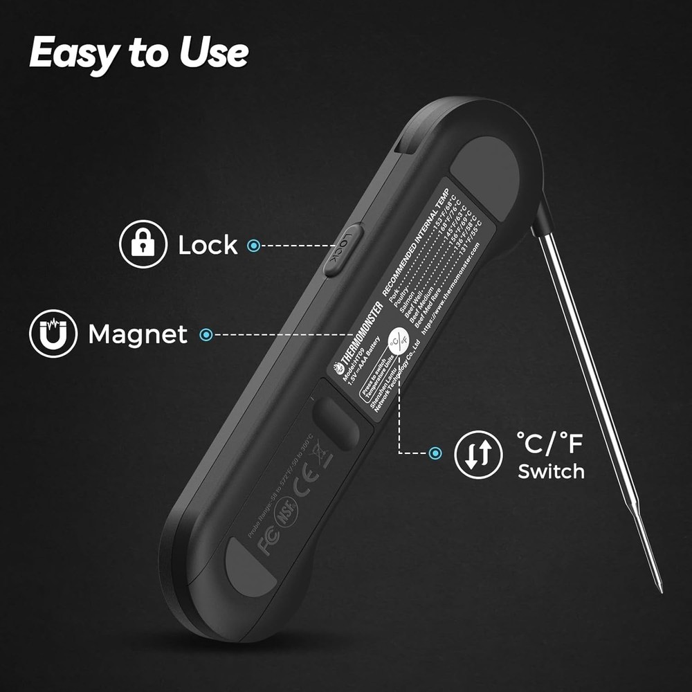 Instant Read Digital Meat Thermometer, ±0.5℉ Precision, Black Kitchen Gadget