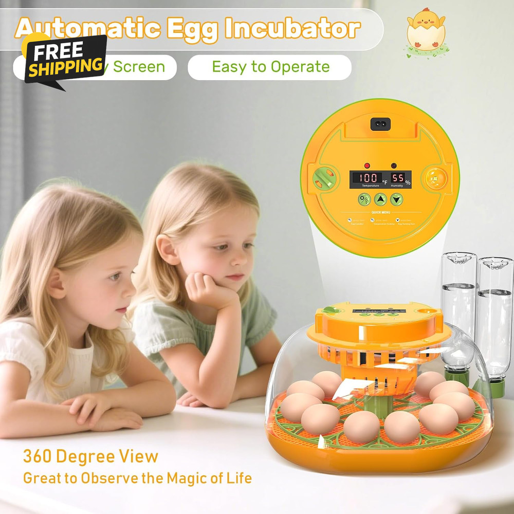 Incubators for Hatching Eggs, 12 Egg Incubator with Automatic Egg Turning