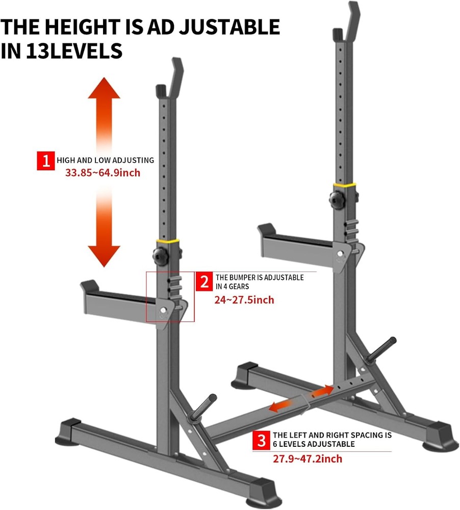 Adjustable Squat Rack,Multi-Function Barbell Rack Weight Lifting & Home Gym