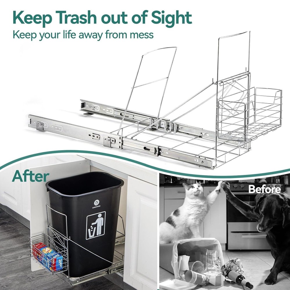 Pull Out Trash Can Under Cabinet,Adjustable Under Sink Trash Can Pull Out Kit...