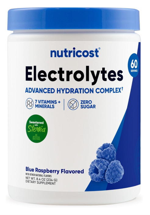 Nutricost Blue Raspberry Electrolyte Drink Mix Zero Sugar Hydration Supplement