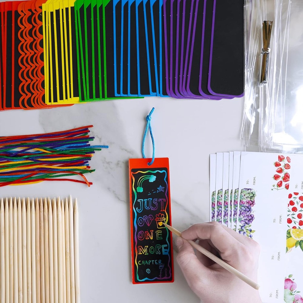 Winlyn 48 Sets 6 Styles Magic Color Scratch Bookmarks Craft Small, Multicolor