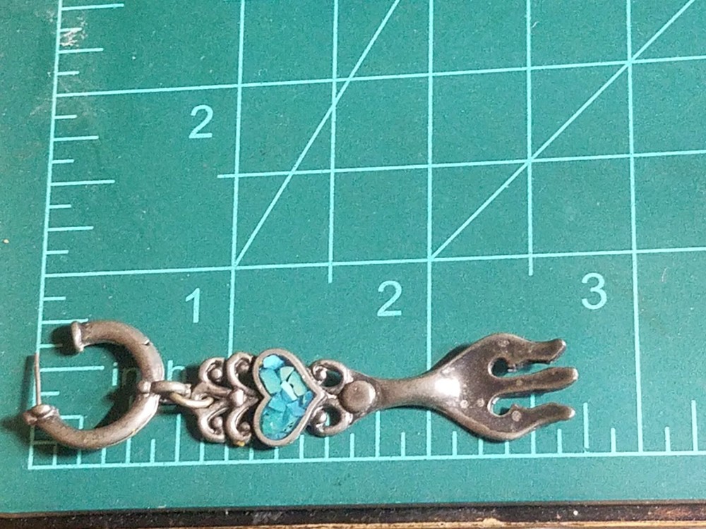 Vintage EJC Silver Tone Sppon & Fork Dangle Earrings Crushed Turquoise Heart