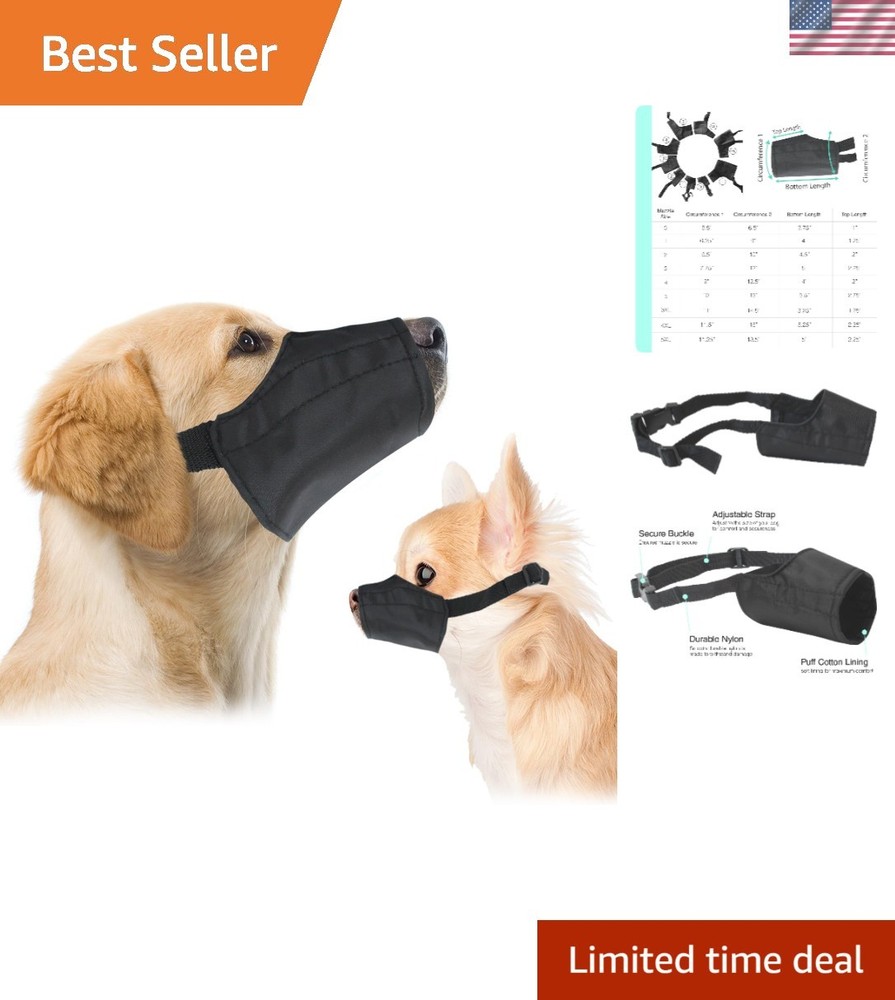 Durable Adjustable Dog Muzzle, Size 4 Fits 8" Snout - Lightweight Soft Nylon