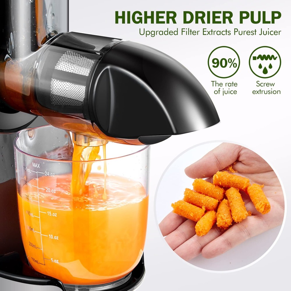 Cold Press Masticating Juicer Machine - 90% Yield Reverse System, Quiet Motor fo