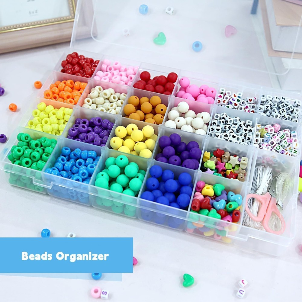 2pack 24 Grid Clear Plastic Bead Organizer Box with Adjustable Dividers, Bead...