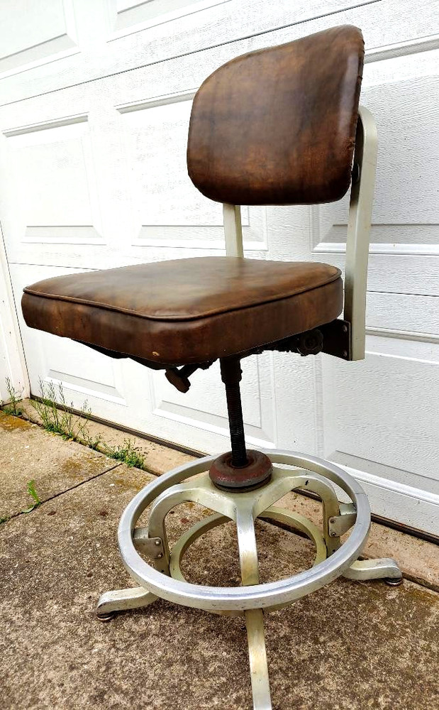 RARE TALL MACHINE AGE INDUSTRIAL ERA DRAFTING STOOL BY GOODFORM...