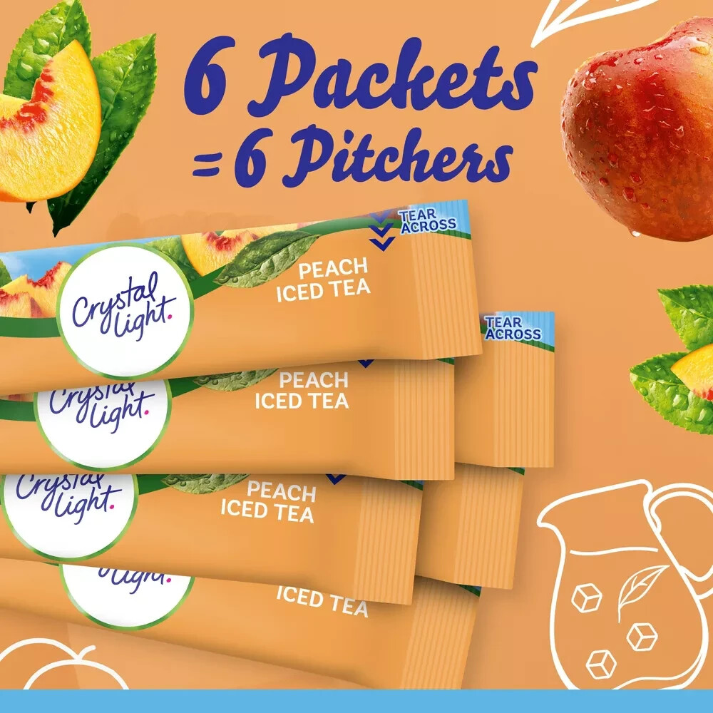 Crystal Light Peach Iced Tea Made with black tea 6 Pitcher Packets each box-